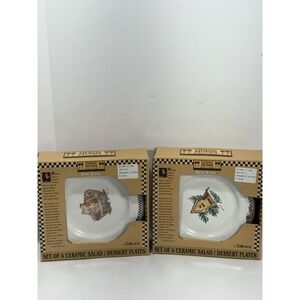 Lot Of 2 Sakura Debbie Mumm Pine Cone Pattern Set of 4/ea Salad / Dessert Plates